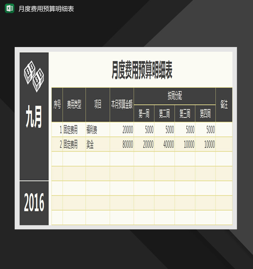 月度费用预算明细表Excel模板
