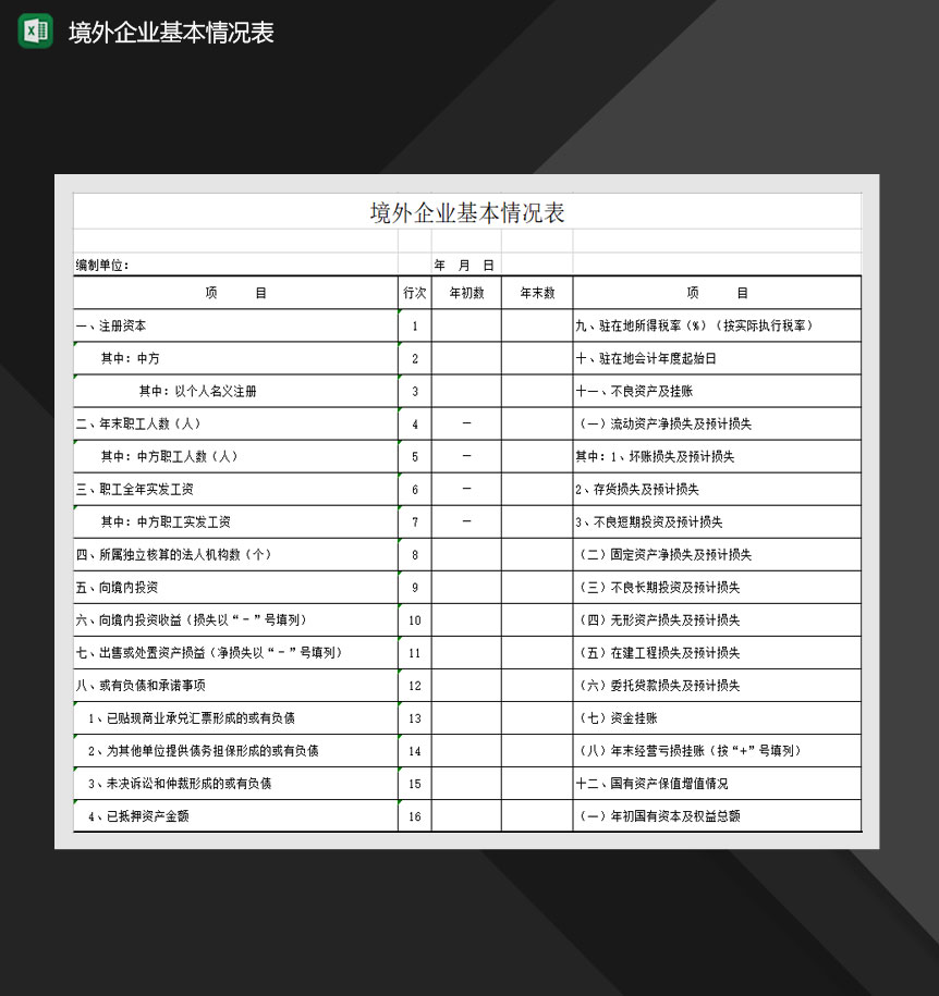 境外企业基本情况表Excel模板